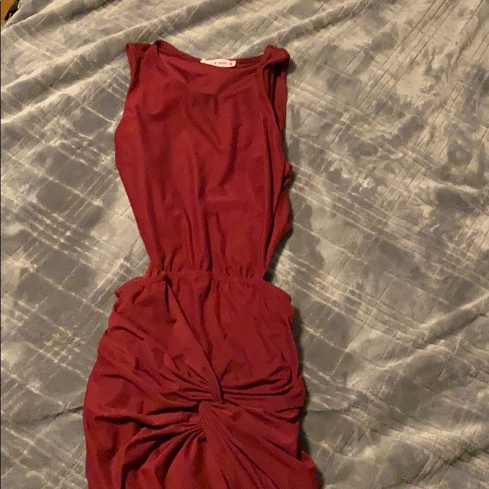 Long tight dress side cut out front knot detail